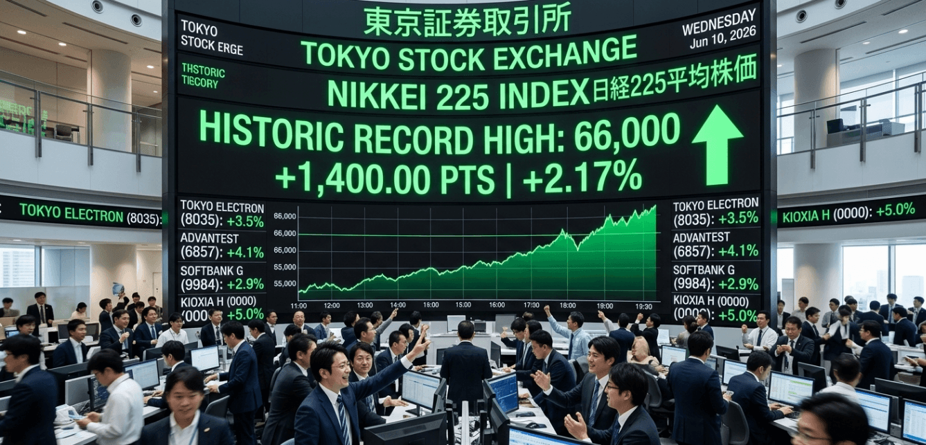 Recorde histórico em Tóquio: Índice Nikkei quebra barreira sem precedentes dos 66 mil ienes
